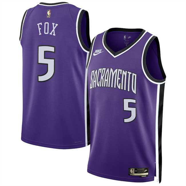 Mens Sacramento Kings #5 DeAaron Fox Purple 2024-25 Classic Edition Swingman Stitched Jersey Dzhi